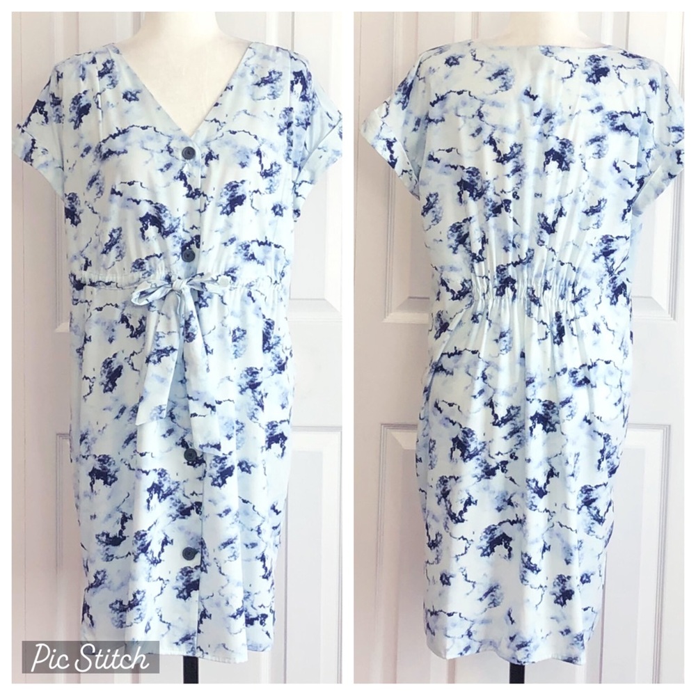 Rock & Republic Light Blue Marble Tie Dye Print Mini Dress Large